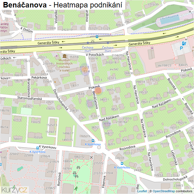 Mapa Benáčanova - Firmy v ulici.