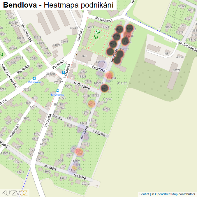 Mapa Bendlova - Firmy v ulici.