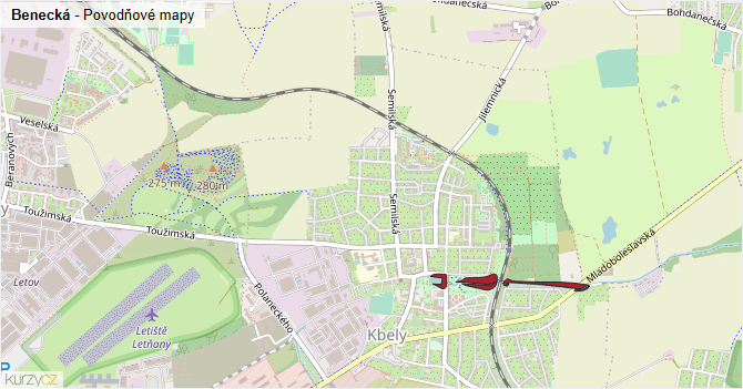 Benecká - záplavové mapy stoleté vody
