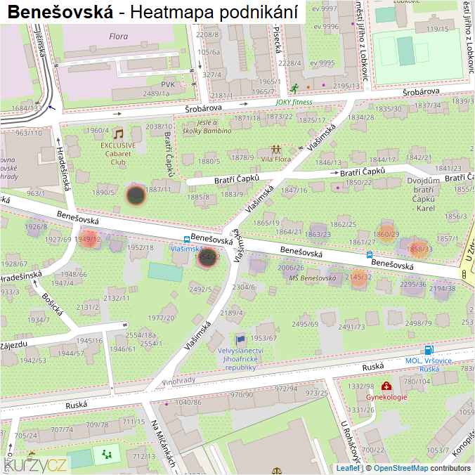 Mapa Benešovská - Firmy v ulici.
