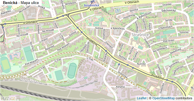 Benická - mapa ulice