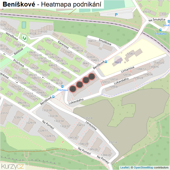 Mapa Beníškové - Firmy v ulici.