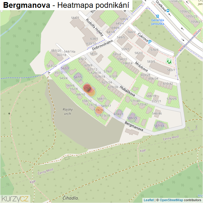 Mapa Bergmanova - Firmy v ulici.