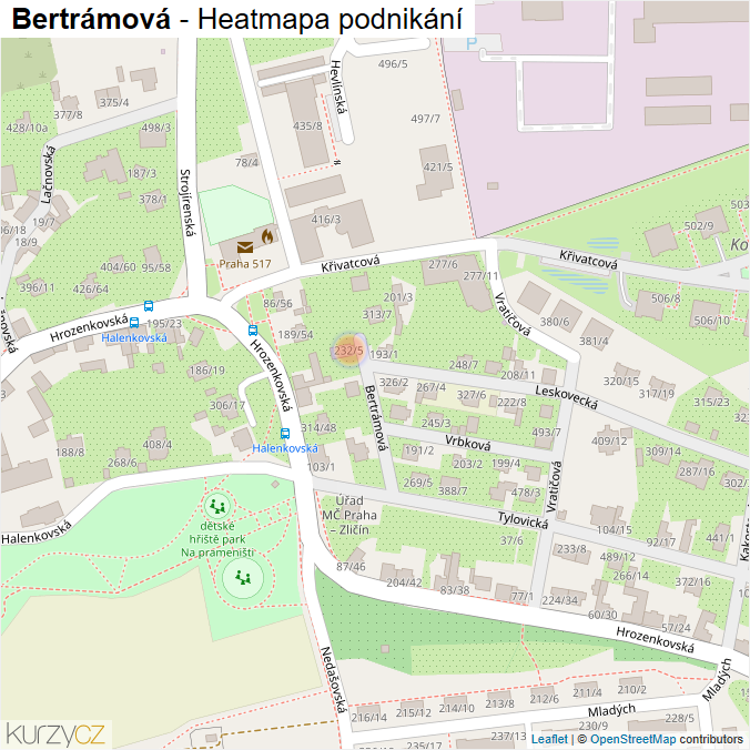 Mapa Bertrámová - Firmy v ulici.