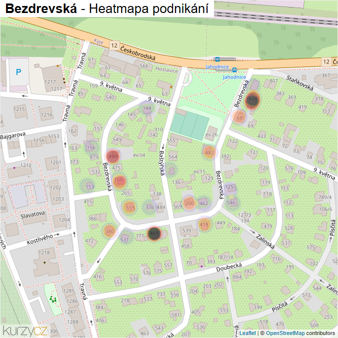Mapa Bezdrevská - Firmy v ulici.