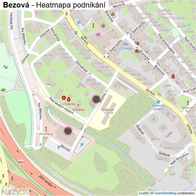 Mapa Bezová - Firmy v ulici.