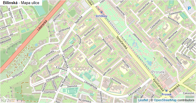 Bílinská - mapa ulice