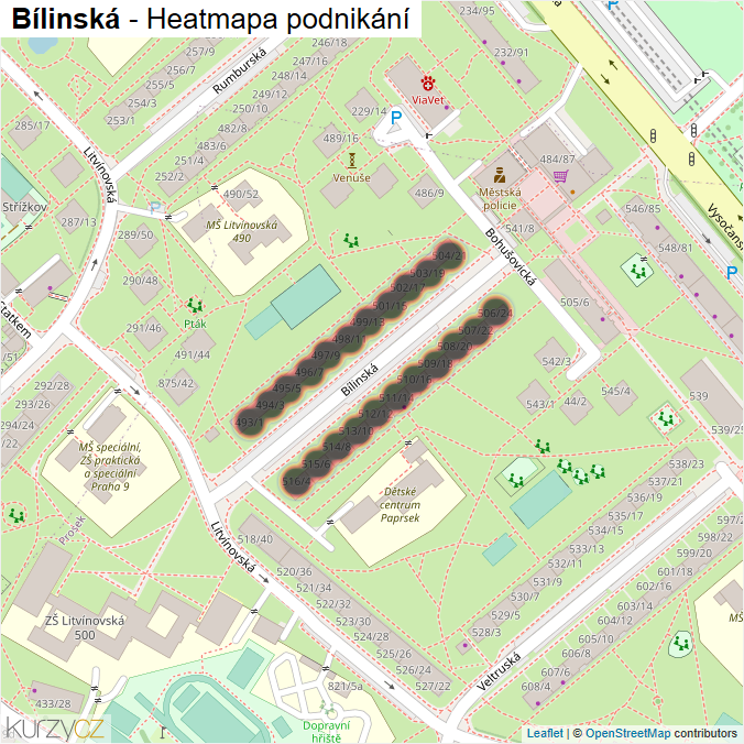 Mapa Bílinská - Firmy v ulici.
