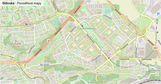 Bílinská - záplavové mapy stoleté vody