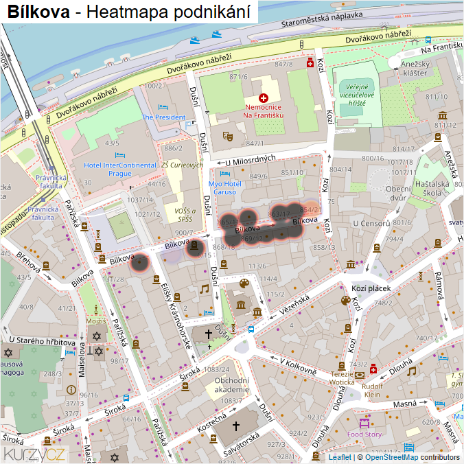 Mapa Bílkova - Firmy v ulici.