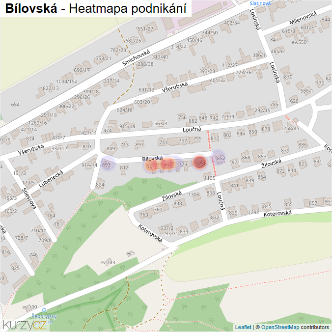 Mapa Bílovská - Firmy v ulici.