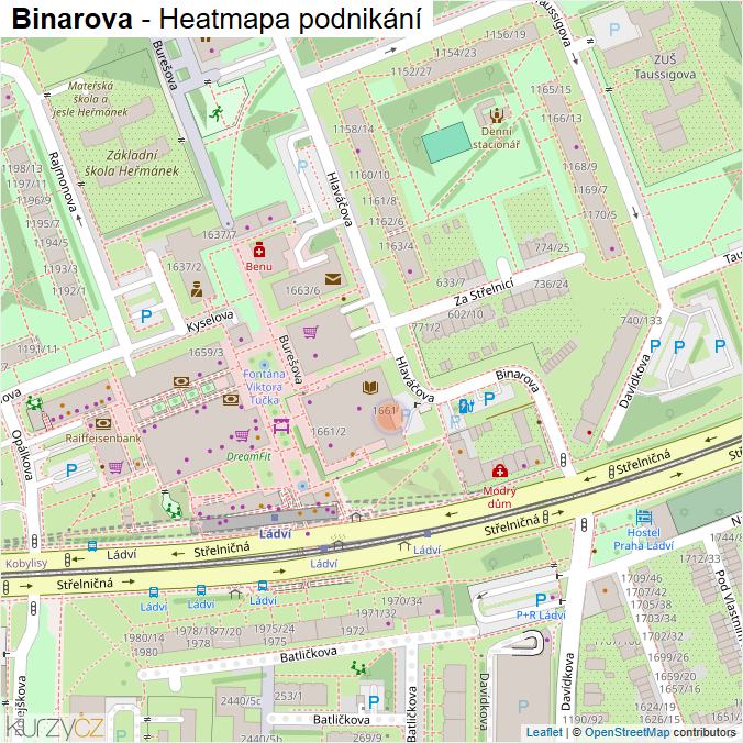 Mapa Binarova - Firmy v ulici.
