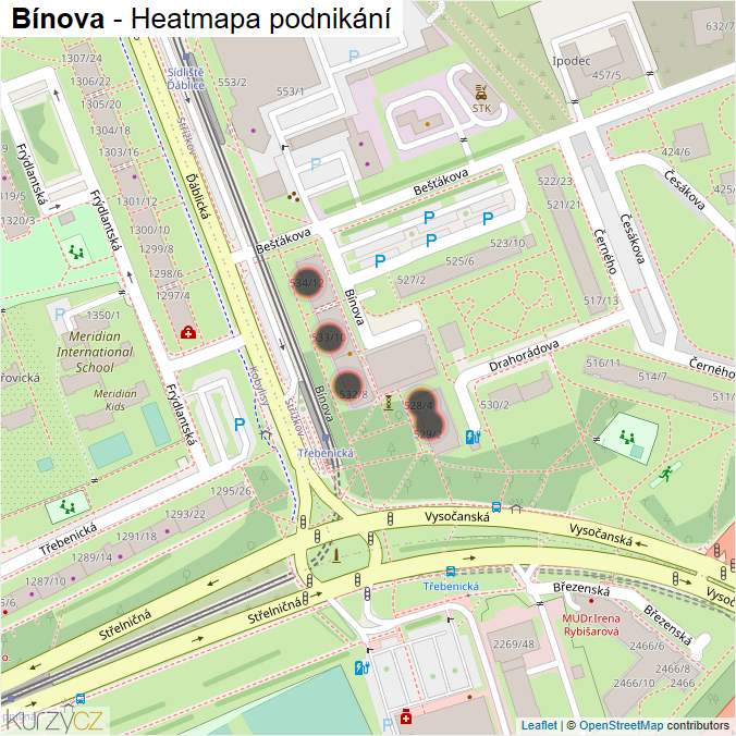 Mapa Bínova - Firmy v ulici.