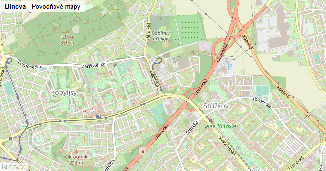 Bínova - záplavové mapy stoleté vody