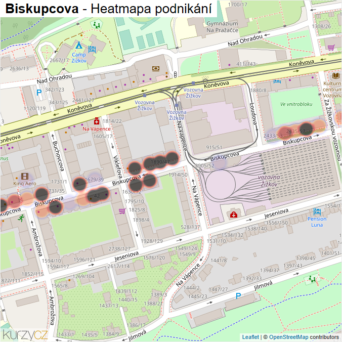 Mapa Biskupcova - Firmy v ulici.
