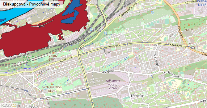 Biskupcova - záplavové mapy stoleté vody