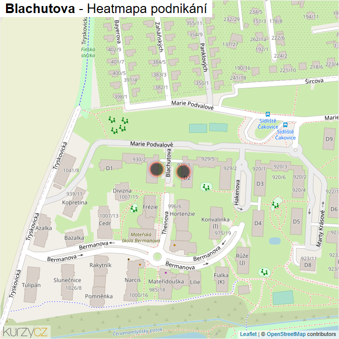 Mapa Blachutova - Firmy v ulici.