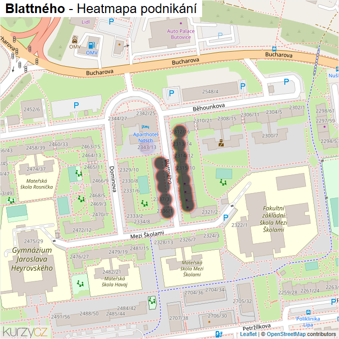 Mapa Blattného - Firmy v ulici.