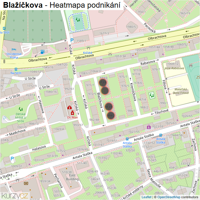 Mapa Blažíčkova - Firmy v ulici.