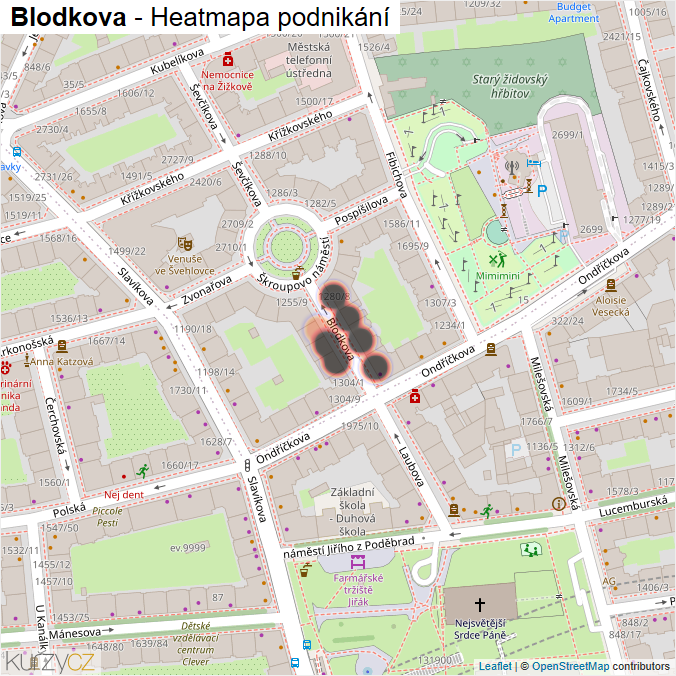 Mapa Blodkova - Firmy v ulici.