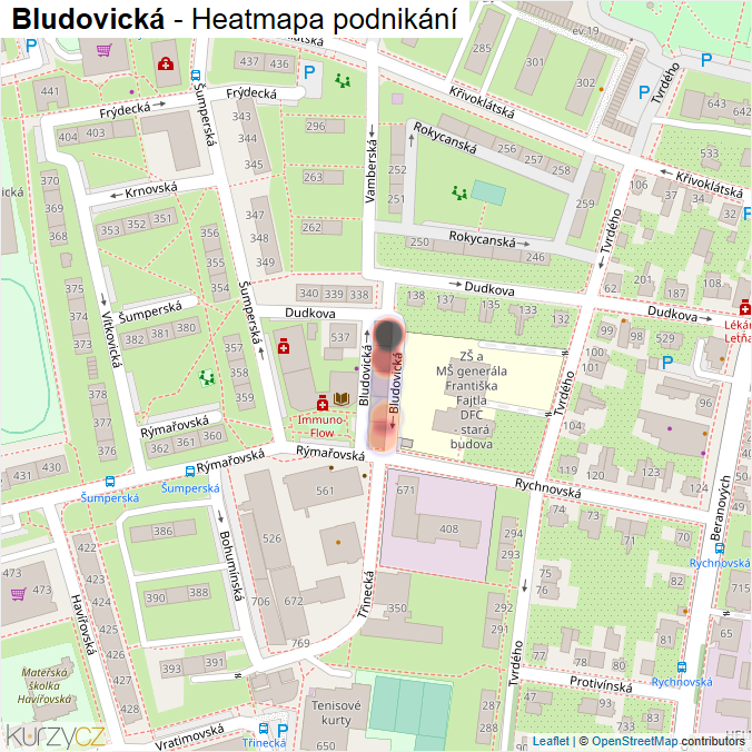 Mapa Bludovická - Firmy v ulici.