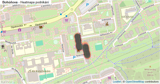 Bohúňova - mapa podnikání
