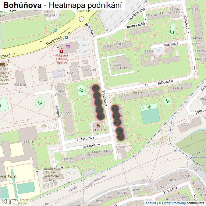 Mapa Bohúňova - Firmy v ulici.