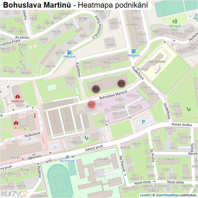 Mapa Bohuslava Martinů - Firmy v ulici.