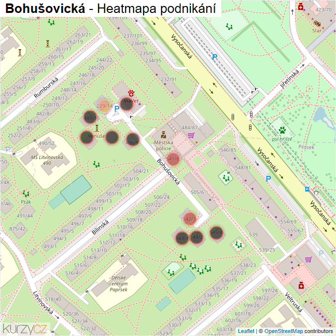Mapa Bohušovická - Firmy v ulici.