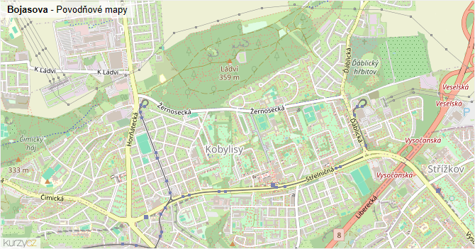 Bojasova - záplavové mapy stoleté vody