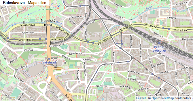 Boleslavova - mapa ulice