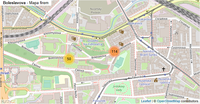 Boleslavova - mapa firem