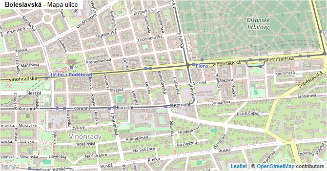 Boleslavská - mapa ulice