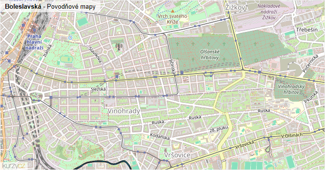 Boleslavská - záplavové mapy stoleté vody