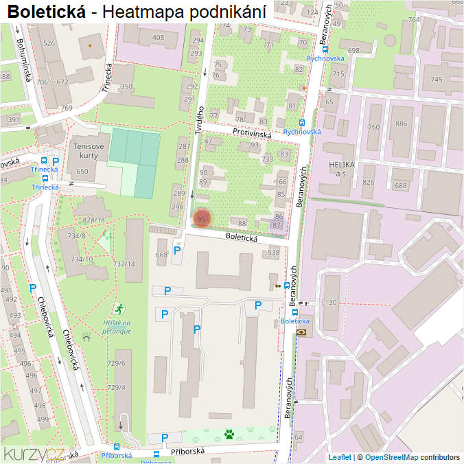 Mapa Boletická - Firmy v ulici.