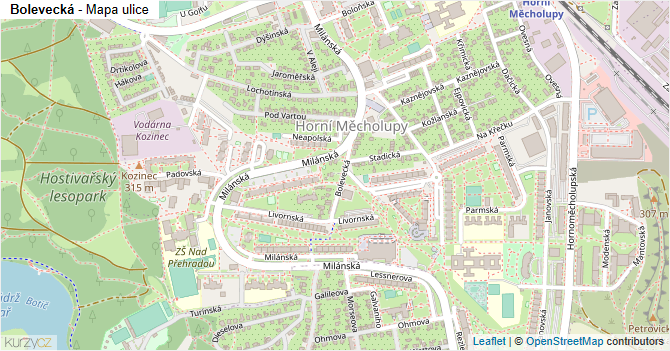 Bolevecká - mapa ulice
