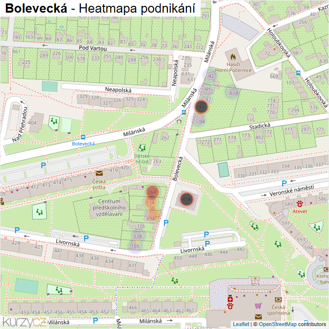 Mapa Bolevecká - Firmy v ulici.