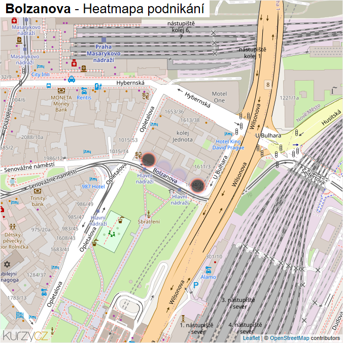 Mapa Bolzanova - Firmy v ulici.