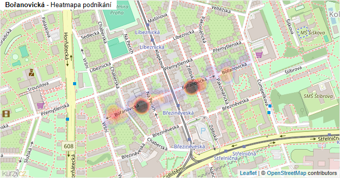 Bořanovická - mapa podnikání