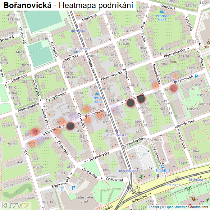 Mapa Bořanovická - Firmy v ulici.