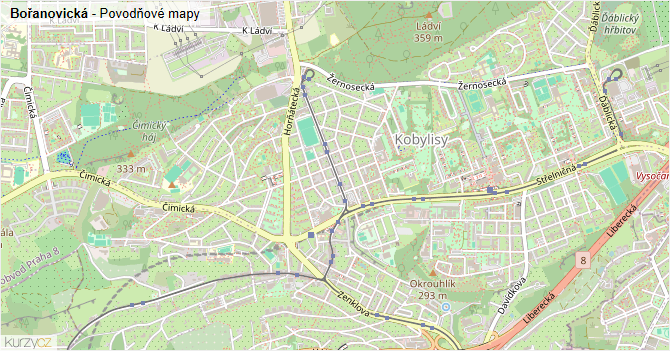 Bořanovická - záplavové mapy stoleté vody