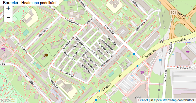 Borecká - mapa podnikání