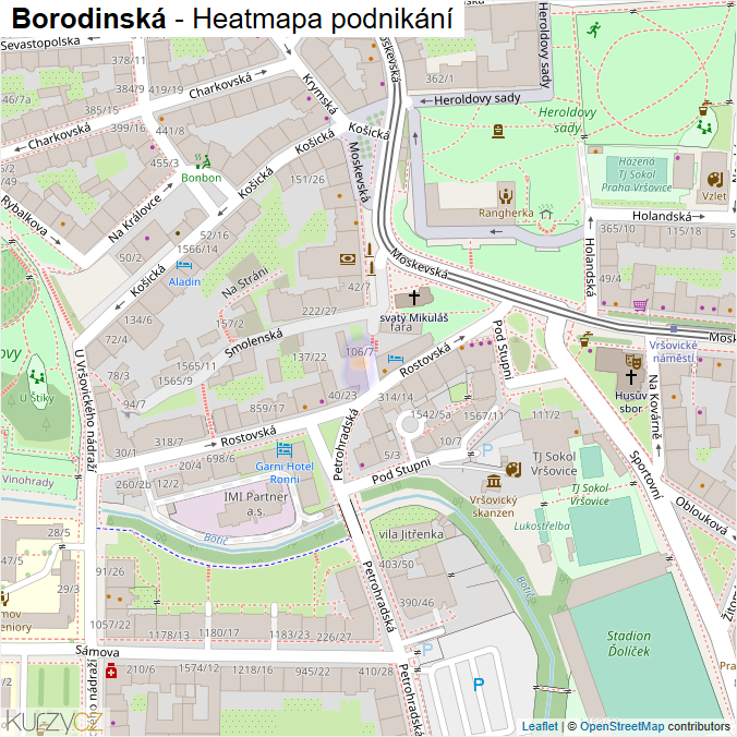 Mapa Borodinská - Firmy v ulici.