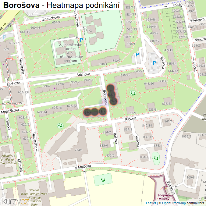 Mapa Borošova - Firmy v ulici.