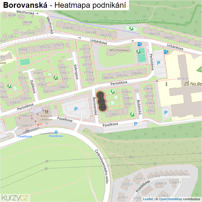 Mapa Borovanská - Firmy v ulici.