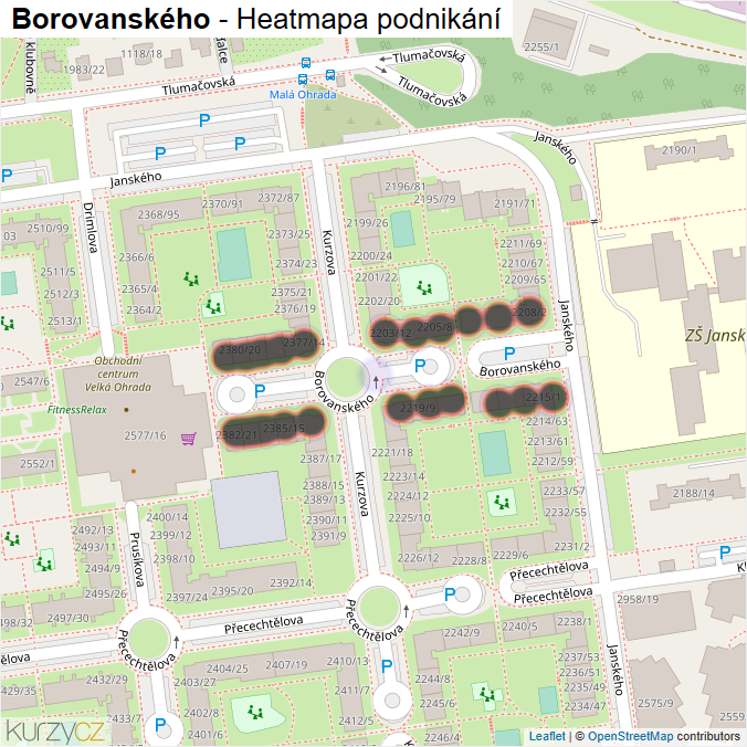 Mapa Borovanského - Firmy v ulici.