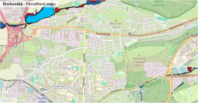 Boršovská - záplavové mapy stoleté vody