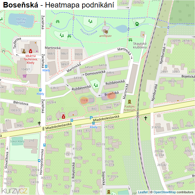 Mapa Boseňská - Firmy v ulici.