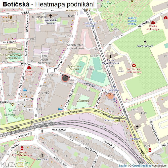 Mapa Botičská - Firmy v ulici.