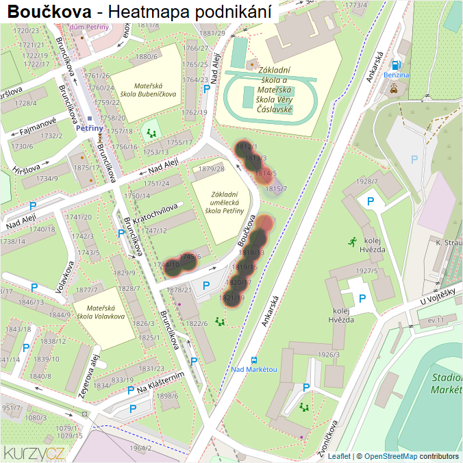 Mapa Boučkova - Firmy v ulici.